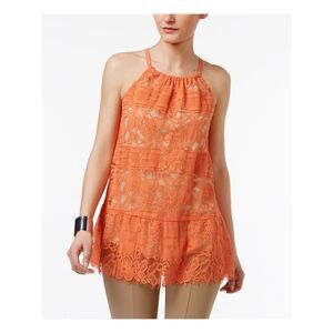 ALFANI Womens Coral Lace Sleeveless Halter Tank Top Size: 4